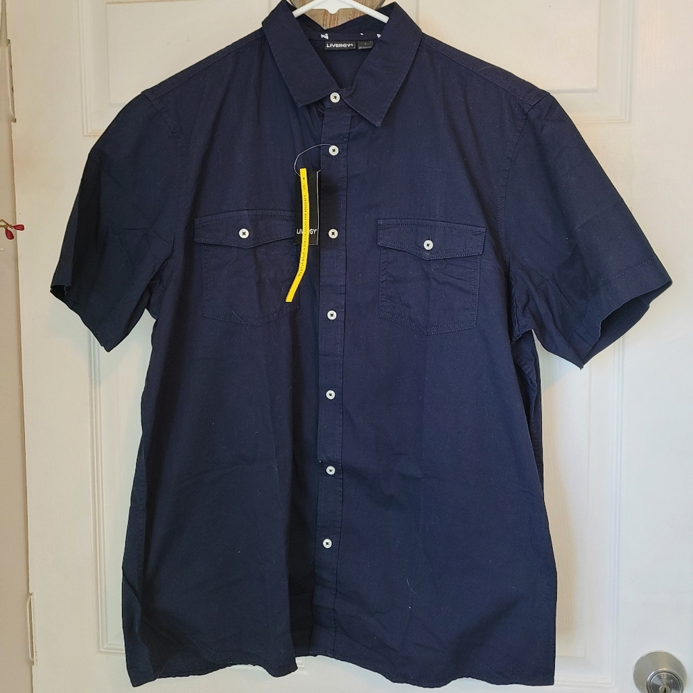 Livergy Men's Short Sleeve Work Shirt, Size: Large Color: Navy Blue
